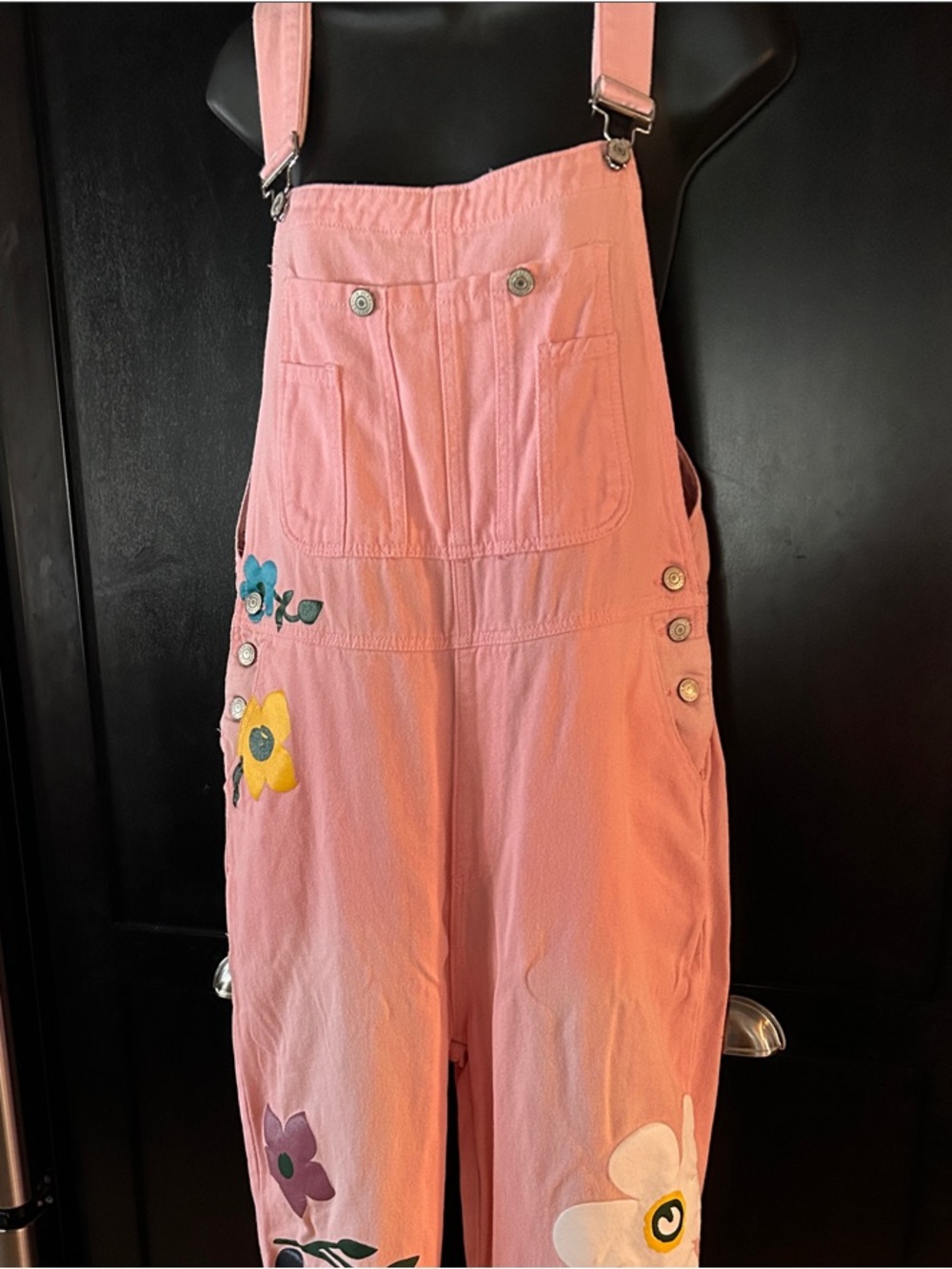 Misslook Pink Floral Embroidered Women's Denim Overalls Teacher approved!